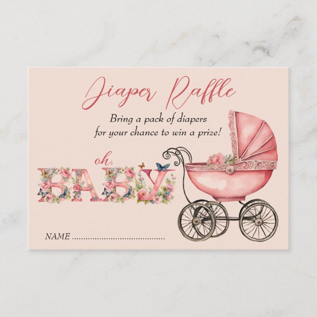 Cartão De Informações Fralda de Chá de fraldas da menina Raffle (Frente)