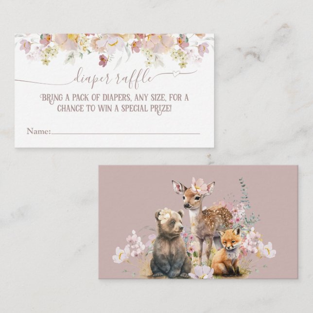 Cartão De Informações Fralda de Chá de fraldas floral da Woodland (Frente/Verso)