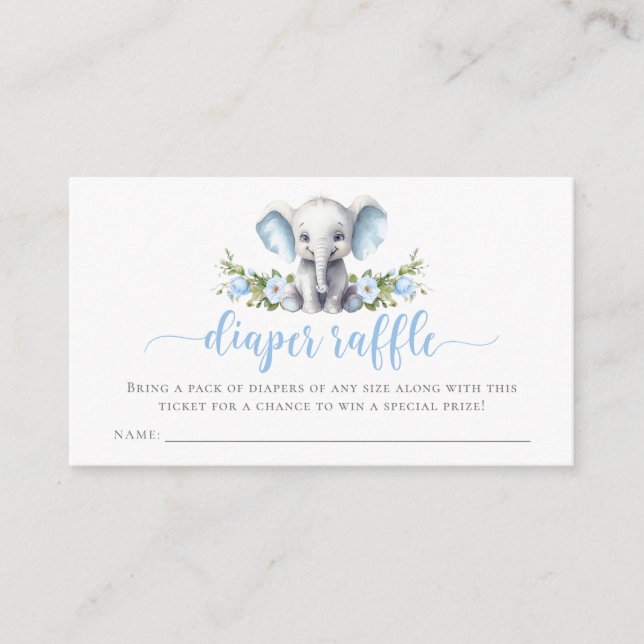 Cartão De Informações Fralda de Chá do Bebezinho Elefante Azul Raffle (Frente)
