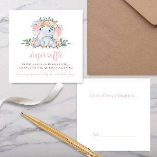 Cartão De Informações Fralda de Elefante Floral Rosa Raffle
