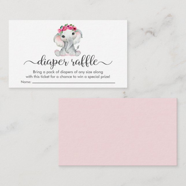Cartão De Informações Fralda de Elefante Rosa-Gelado Raffle Chá Bebê (Frente/Verso)