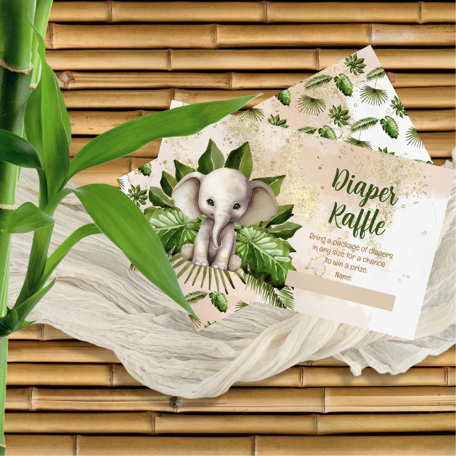 Cartão De Informações Fralda de Elefante Safari Tropical Raffle (Tropical Safari Elephant Baby Shower Diaper Raffle Enclosure Card)