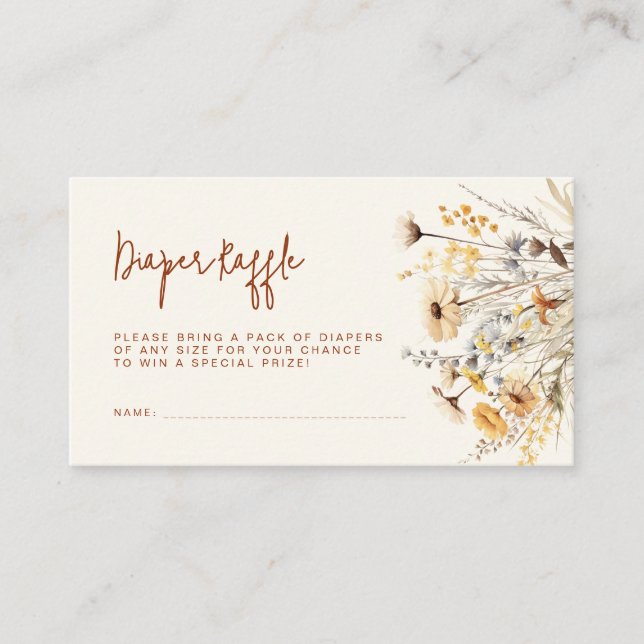 Cartão De Informações Fralda de flor selvagem Raffle (Frente)
