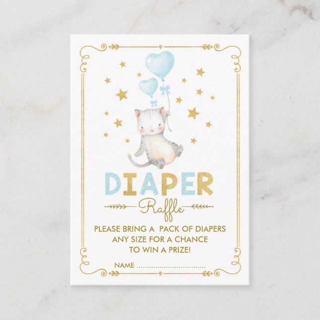 Cartão De Informações Fralda de gato Raffle Boy Kitten Blue Dourado Inse (Frente)
