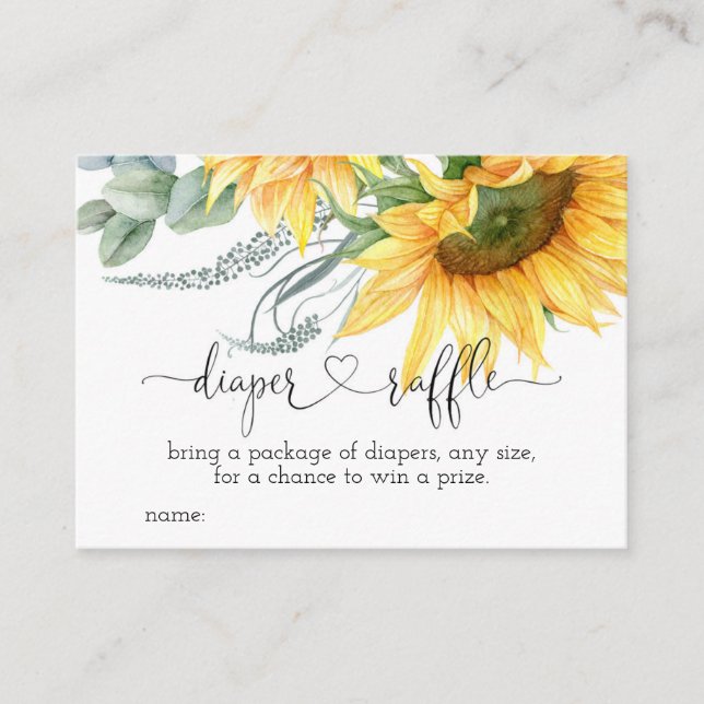 Cartão De Informações Fralda de girassol Raffle para Chá de fraldas (Frente)