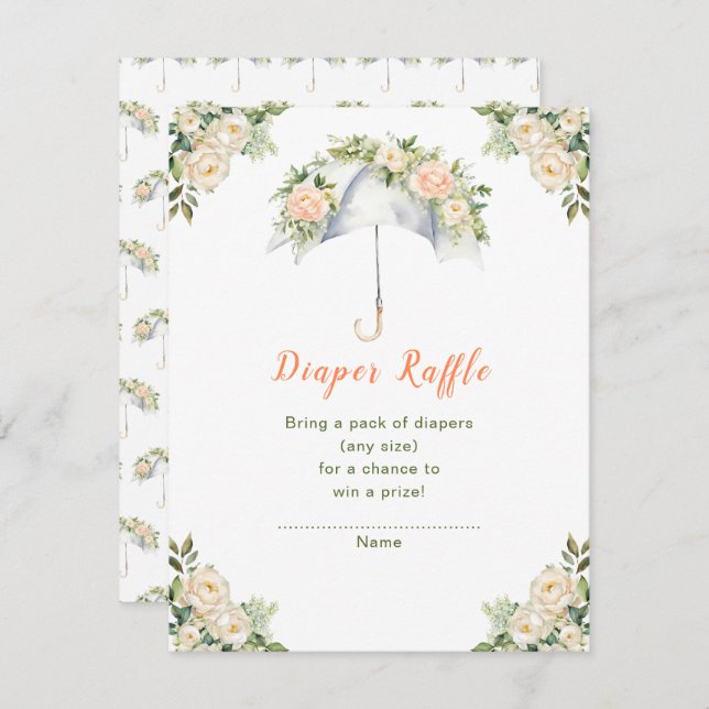 Cartão De Informações Fralda de Guarda-chuvas Floral Raffle (Frente/Verso)
