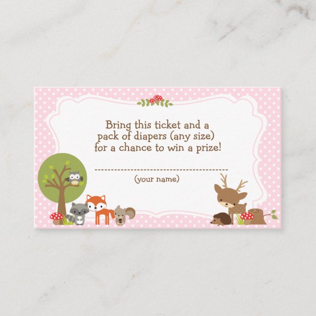 Cartão De Informações Fralda de madeira Raffle bilhete cor-de-rosa (Frente)
