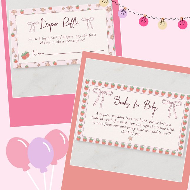 Cartão De Informações Fralda de Morangos Raffle Chá de fraldas de Verão (Criador carregado)