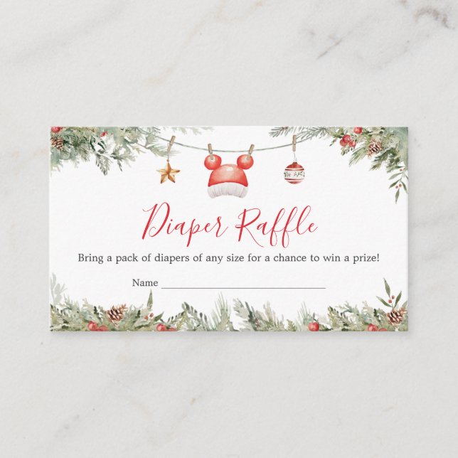 Cartão De Informações Fralda de Natal Raffle Feliz Chá de fraldas (Frente)