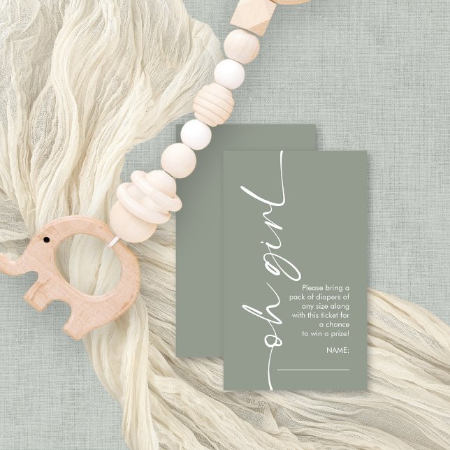 Cartão De Informações Fralda de Sage Raffle Chá de fraldas (Front and bcak view small enclosure Daper raffle )