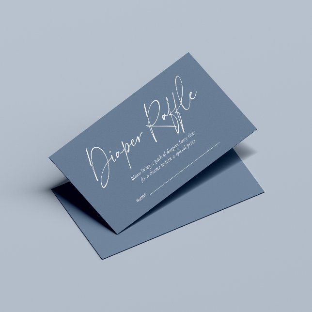 Cartão De Informações Fralda de Script Moderno Dusty Blue Raffle (Criador carregado)