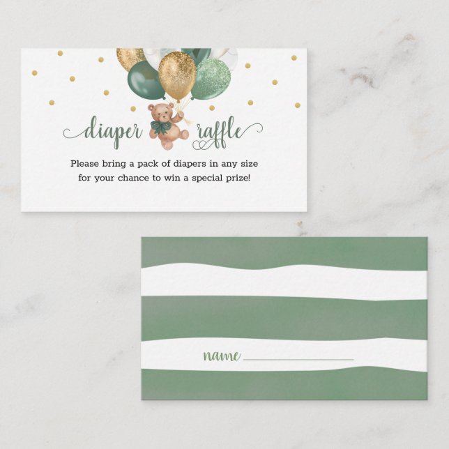 Cartão De Informações Fralda do Urso Raffle Chá de fraldas Verde (Frente/Verso)