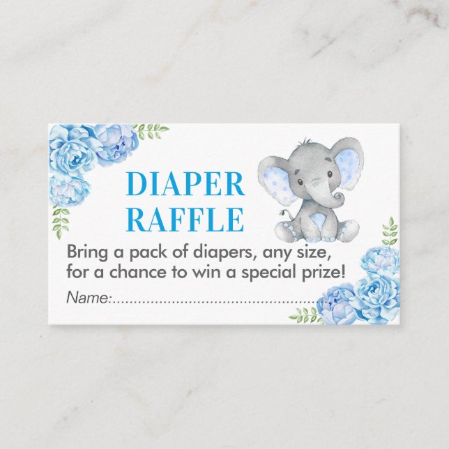 Cartão De Informações Fralda Elefante Raffle Ticket Blue Chá de fraldas  (Frente)