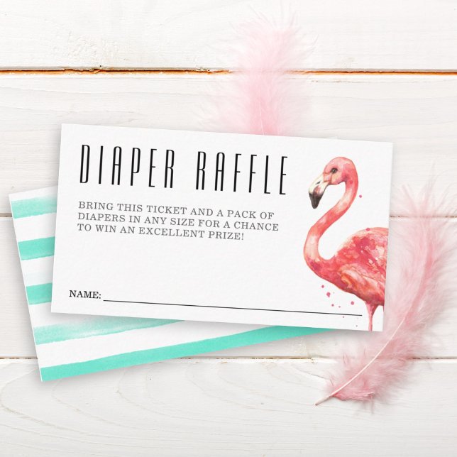 Cartão De Informações Fralda Flamingo Chá de fraldas Raffle (Watercolor pink flamingo diaper raffle)