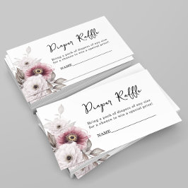 Cartão De Informações Fralda Floral Branca Chá de fraldas Raffle