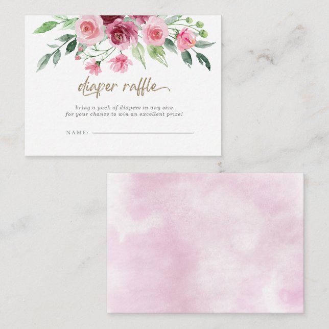 Cartão De Informações Fralda Floral da Borgonha Rosa Raffle (Frente/Verso)
