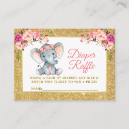Cartão De Informações Fralda Floral de Elefante Rosa Chá Raffle Brilho