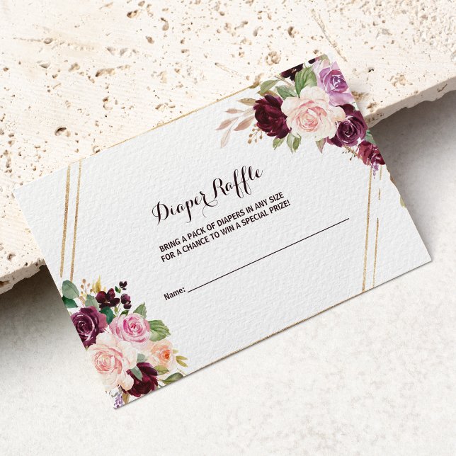 Cartão De Informações Fralda Floral Dourada Geométrica Verde Raffle (Criador carregado)