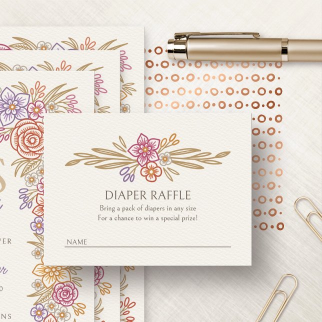 Cartão De Informações Fralda Floral Floral Flores Chá Raffle (Criador carregado)
