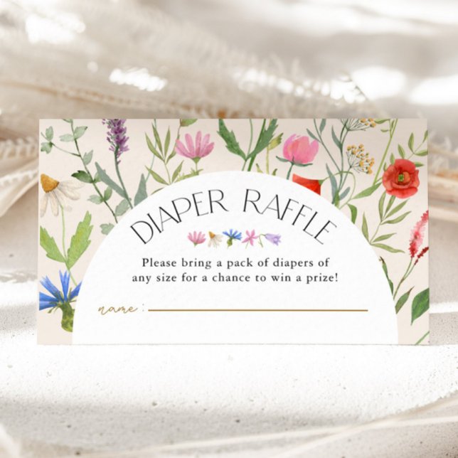 Cartão De Informações Fralda Floral Raffle Chá de fraldas (Wildflower Beige Floral Diaper Raffle Baby Shower Enclosure Card)