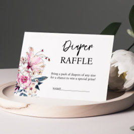 Cartão De Informações Fralda Floral Rosa Chá de fraldas Raffle