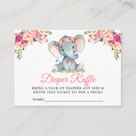 Cartão De Informações Fralda Floral-Rosa-Elefante Raffle