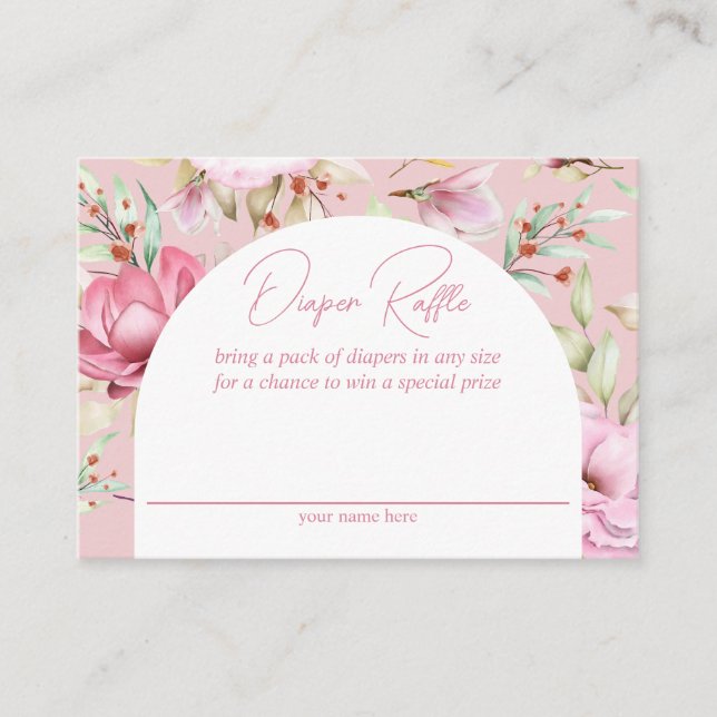 Cartão De Informações Fralda Floral Rosa Jardim Raffle (Frente)