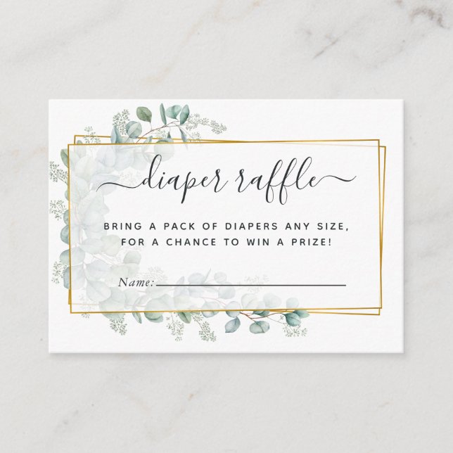Cartão De Informações Fralda Geométrica Eucalyptus Raffle (Frente)