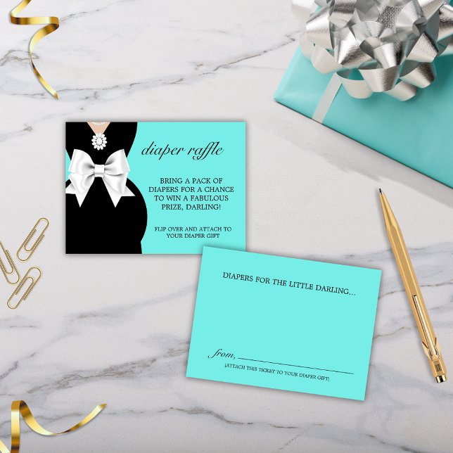 Cartão De Informações Fralda Glam Tiffany Chá de fraldas Raffle (Elegant Teal Blue Aqua Little Black Dress Tiffany Theme Baby Shower Diaper Raffle Cards Tickets)