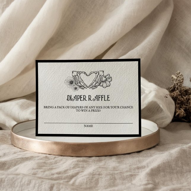 Cartão De Informações Fralda gótico Chá de fraldas Raffle Caveira e Flor (Criador carregado)