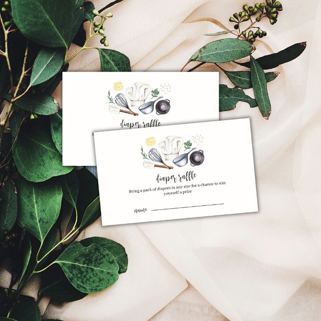 Cartão De Informações Fralda moderna de chef Chá de fraldas Raffle (Modern Little Chef Diaper Raffle Baby Shower Enclosure Card)