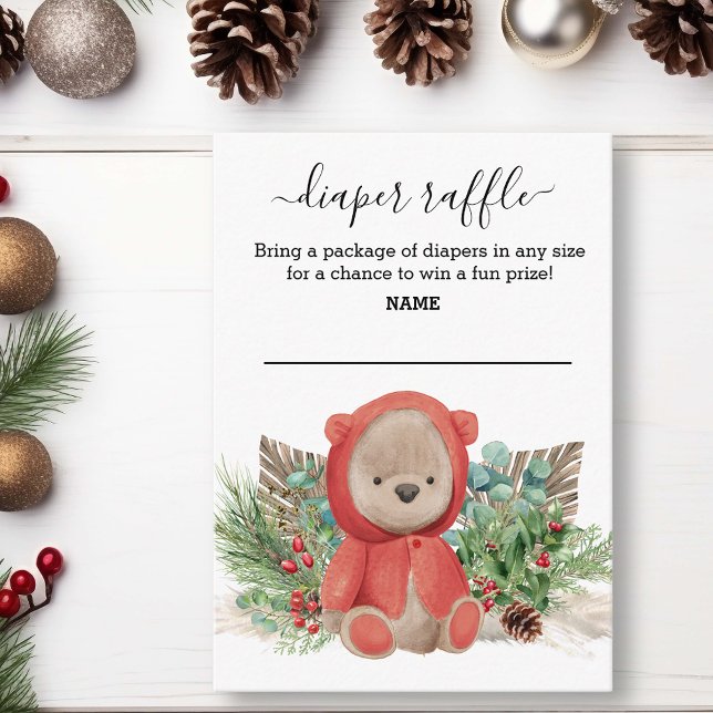 Cartão De Informações Fralda Raffle Baby Teddy Bear Boho Natal (Criador carregado)