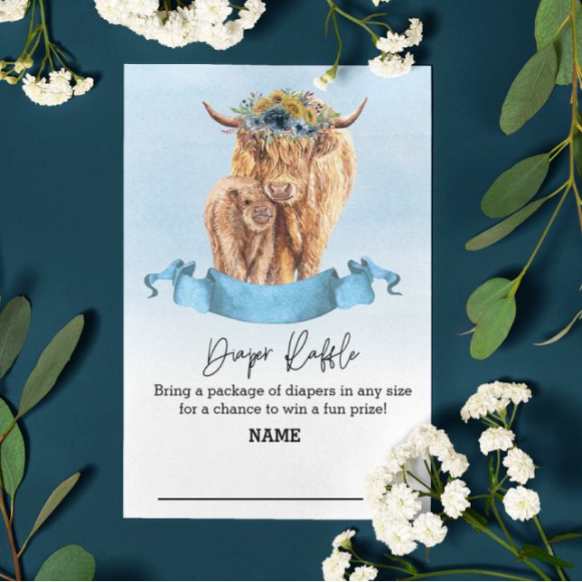 Cartão De Informações Fralda Raffle Blue boy Highland Cow (Criador carregado)