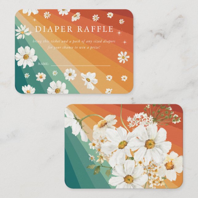 Cartão De Informações Fralda Raffle | Chá de fraldas Arco-Íris retrô-mar (Frente/Verso)