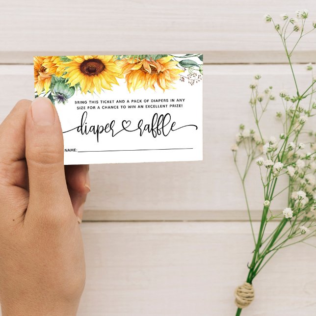 Cartão De Informações Fralda Raffle Chá de fraldas de girassol (Bring sunshine and luck to our Sunflower Raffle Card - enter for a chance to win fabulous prizes!)