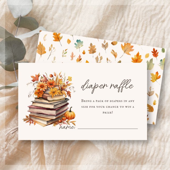 Cartão De Informações Fralda Raffle | Chá de fraldas do Livro de outono (Criador carregado)