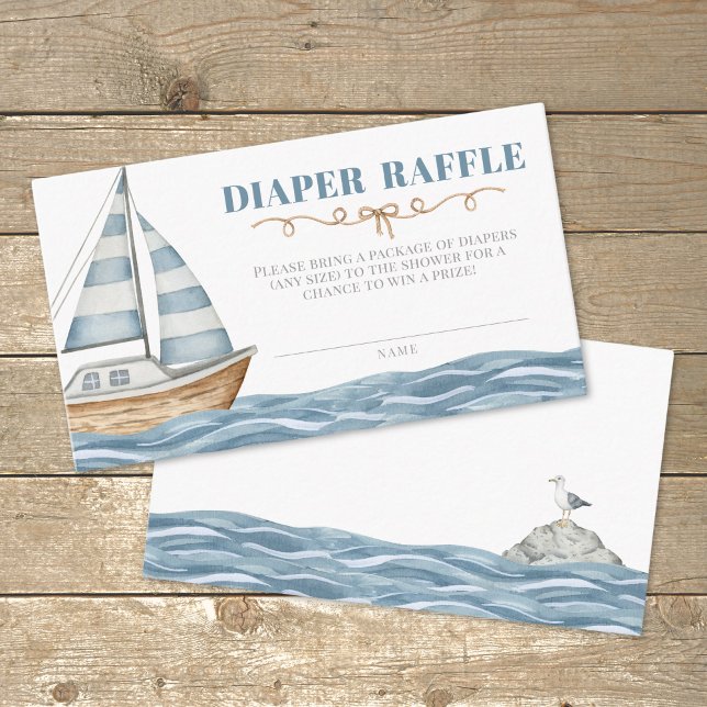 Cartão De Informações Fralda Raffle Chá de fraldas Náutico (Diaper Raffle Nautical Baby Shower Enclosure Card )
