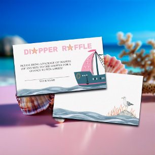 Cartão De Informações Fralda Raffle Chá de fraldas Náutico Rosa