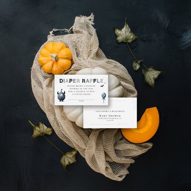 Cartão De Informações Fralda Raffle Cute Halloween Chá de fraldas (fall baby shower diaper raffle insert card we created a monster cute adorable watercolor)