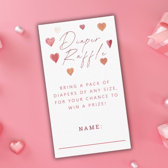Cartão De Informações Fralda Raffle Cute Hearts Chá de fraldas Girly (Criador carregado)