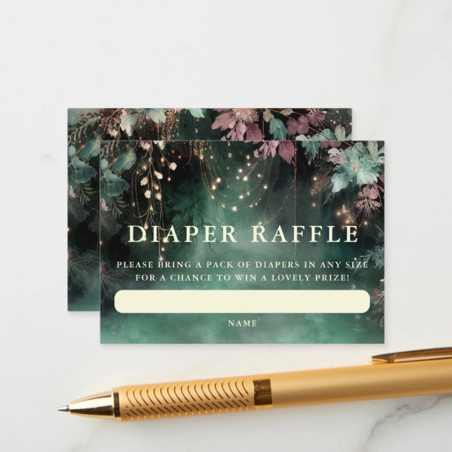 Cartão De Informações Fralda Raffle Encantado Floresta Arca Verde (Frente/Verso In Situ)