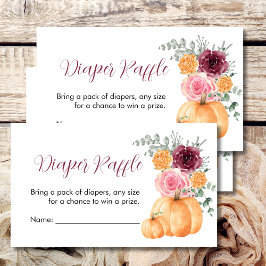 Cartão De Informações Fralda Raffle Fall Pumpkin Borgonha Rosa Floral