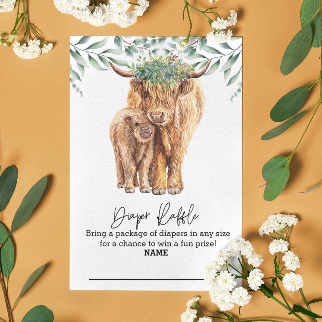 Cartão De Informações Fralda Raffle Highland Cow Eucalyptus (Criador carregado)