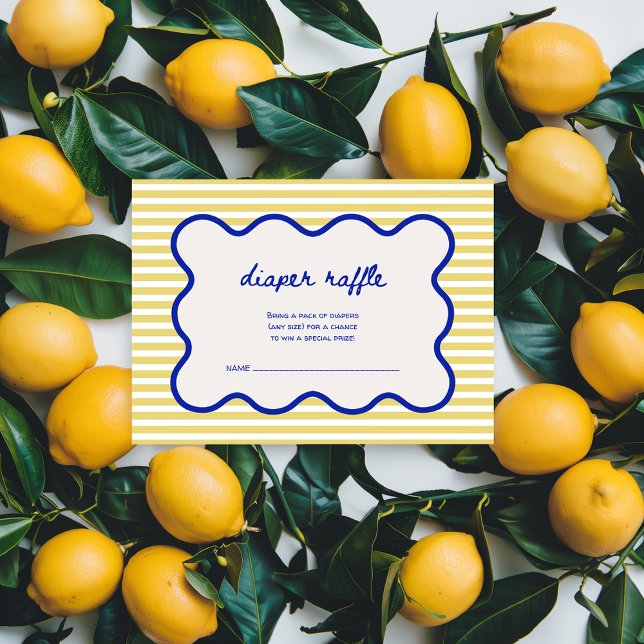 Cartão De Informações Fralda Raffle Mão Desenhada Azul e Amarelo Italian (diaper raffle baby shower enclosure card italian ciao baby baby shower theme hand drawn aesthetic)