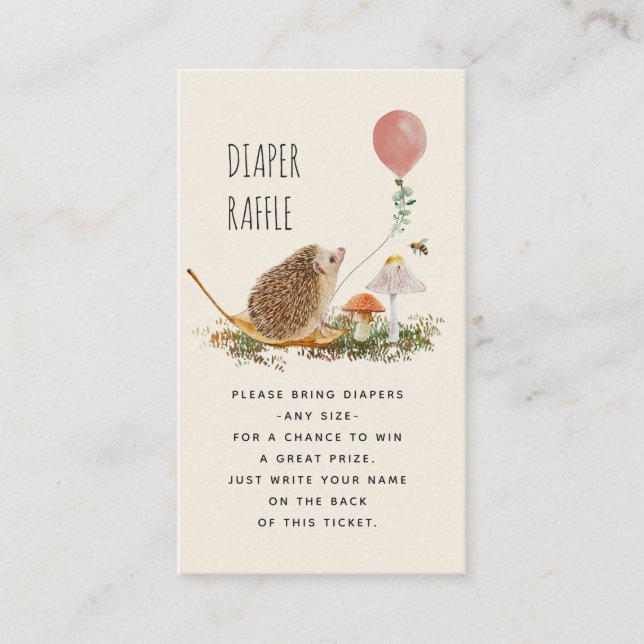 Cartão De Informações Fralda Raffle Mushroom Hedgehog Balão Rosa (Frente)