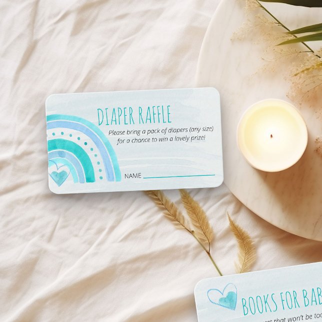 Cartão De Informações Fralda Raffle Poem Turquoise Chá de fraldas Arco-Í (Diaper Raffle ticket insert card with turquoise color rainbow)