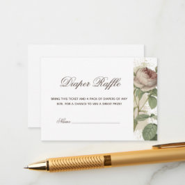 Cartão De Informações Fralda Raffle Rustic Floral Modern Dusty Rosa Baby