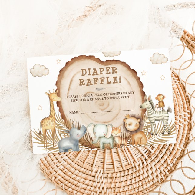 Cartão De Informações Fralda Raffle Safari Animal Chá de fraldas Russo (Criador carregado)