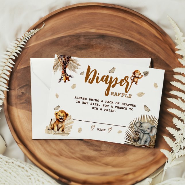 Cartão De Informações Fralda Raffle Safari Cute Animal Boho Chá de frald (Criador carregado)