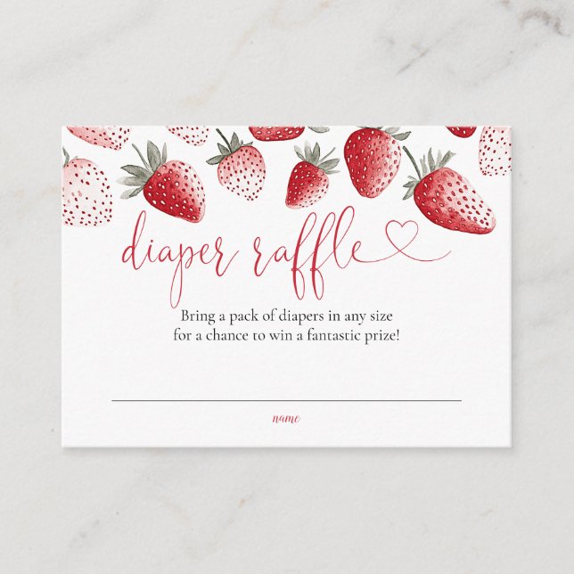 Cartão De Informações Fralda Raffle Strawberry Chá de fraldas (Frente)